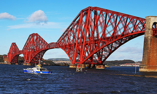 The Forth Bridge and 'Forth Belle' on a cruise in the Firth of Forth from Queensferry  -  October 29, 2013