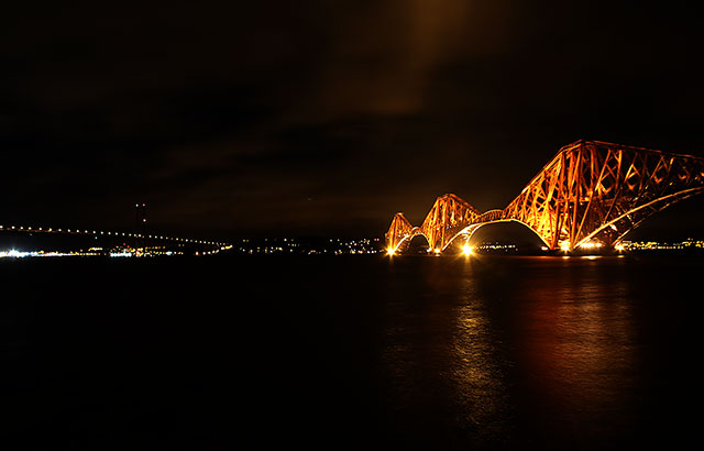 The Forth Bridge, floodlit  -  February 2014