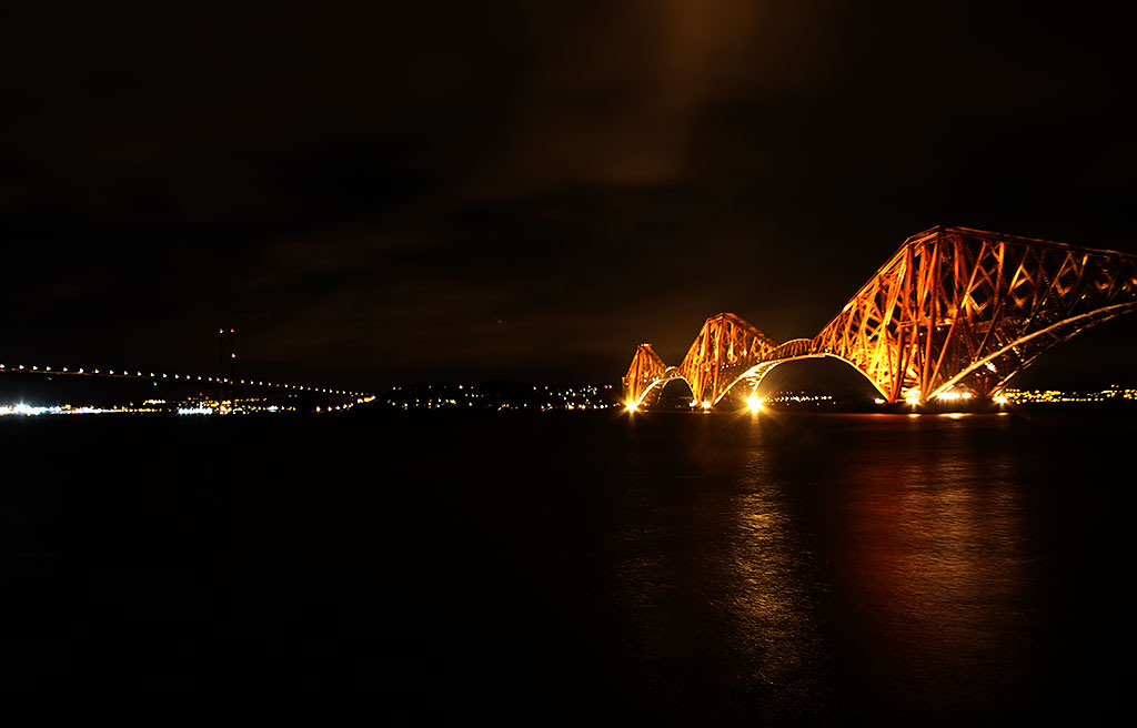 The Forth Bridge, floodlit  -  February 2014