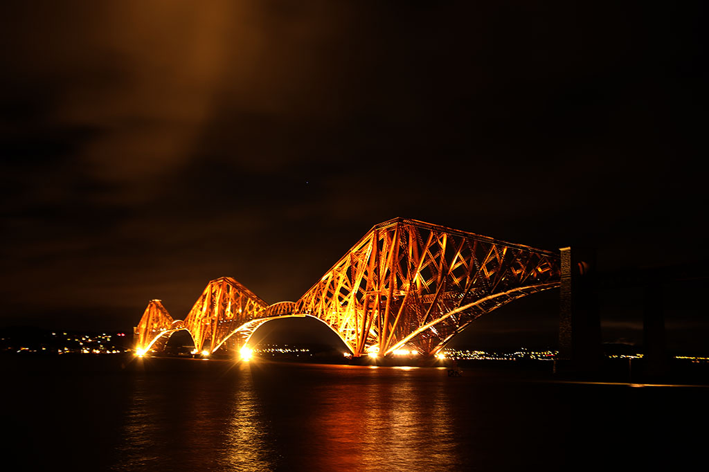 The Forth Bridge, floodlit  -  February 2014