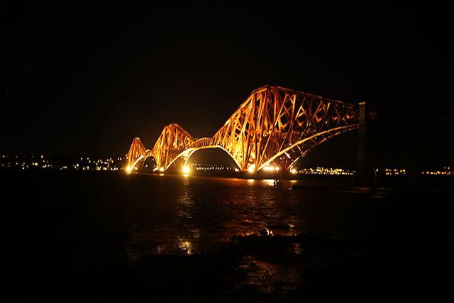 The Forth Bridge, floodlit  -  February 2014