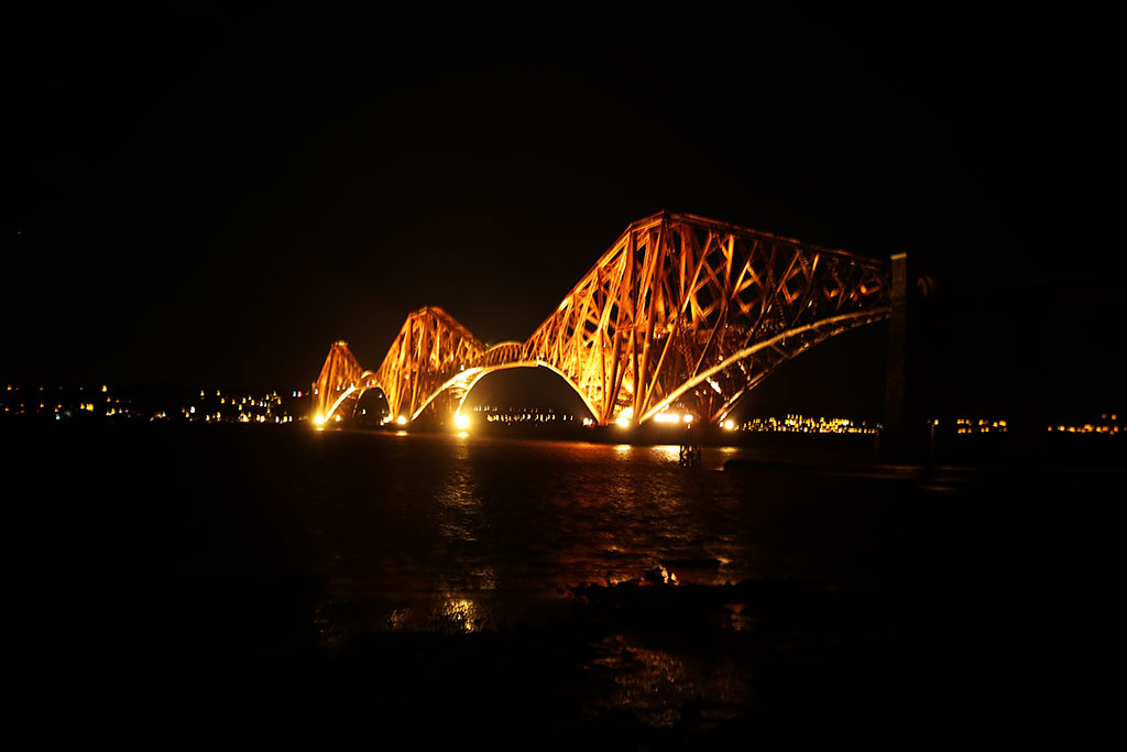 The Forth Bridge, floodlit  -  February 2014