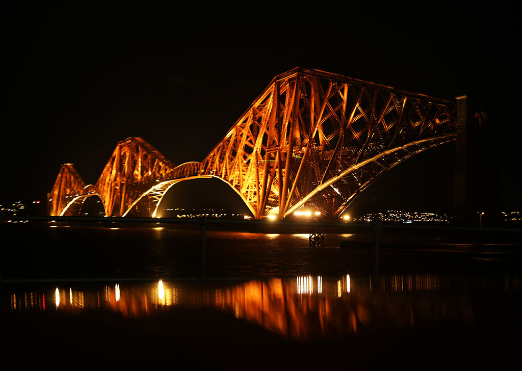 The Forth Bridge, floodlit  -  February 2014