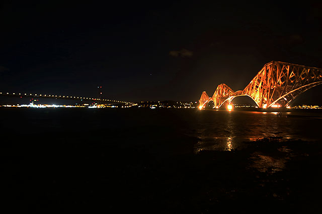 The Forth Bridge, floodlit  -  February 2014