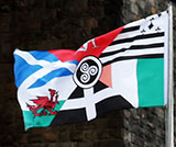 'Pan-Celtic' Flag based on the flags of 6 Celtic Nations - beneath the Forth Bridge at North Queensferry