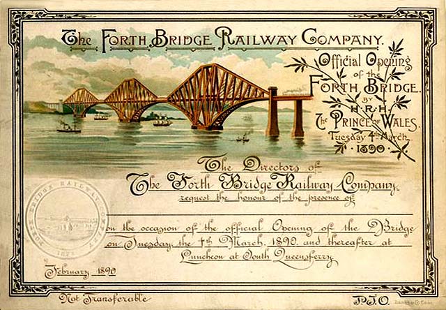Invitation to the Official Opening of the Forth Bridge  -  4 March 1890