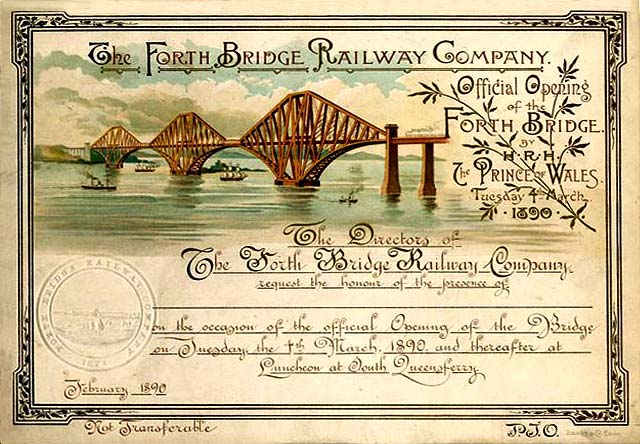 Invitation to the Official Opening of the Forth Bridge - 4 March 1890