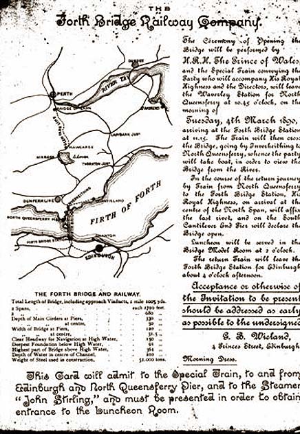 Back of the Invitation to the Official Opening of the Forth Bridge  -  4 March 1890