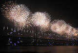 Forth Road Bridge 50th Anniversary Celebrations, September 2014  -  Firework Display from the Forth Bridge, seen from Queensferry Harbour