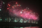 Forth Road Bridge 50th Anniversary Celebrations, September 2014  -  Firework Display from the Forth Bridge, seen from Queensferry Harbour