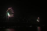 Forth Road Bridge 50th Anniversary Celebrations, September 2014  -  Firework Display from the Forth Bridge, seen from Queensferry Harbour