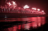 Forth Road Bridge 50th Anniversary Celebrations, September 2014  -  Firework Display from the Forth Bridge, seen from Queensferry Harbour