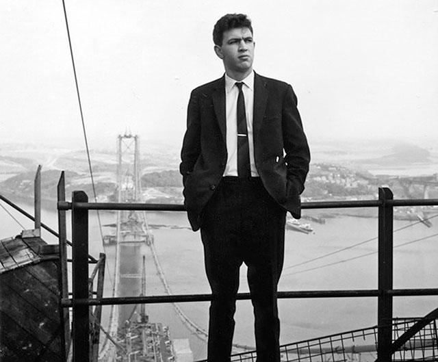 Derek Freeman at the top of the Forth Road Bridge Tower  -  Bridge under construction, 1962-63