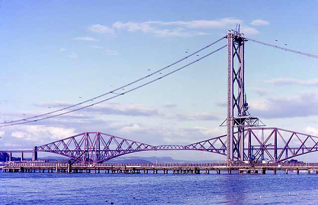 Forth Road Bridge under construction -  seen from Port Edgar - around 1962