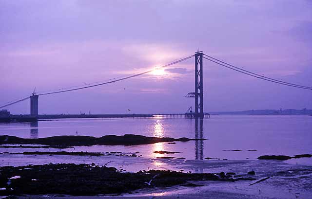 Forth Road Bridge under construction -  seen from Queensferry - around 1962