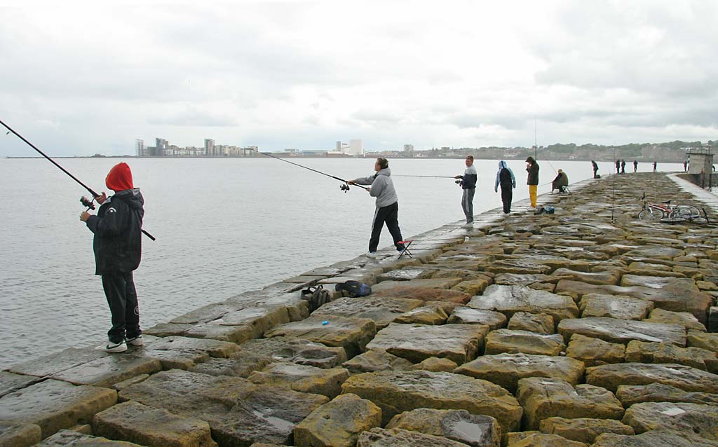 Fishing for mackerel from Granton Eastern Breakwater during a summer storm  -  July 9, 2006