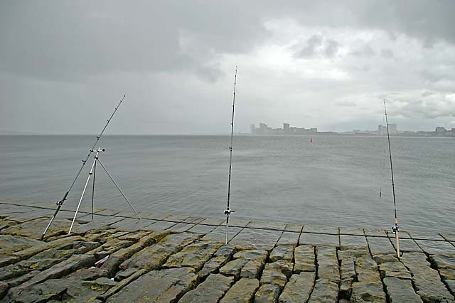 Fishing for mackerel from Granton Eastern Breakwater during a summer storm  -  July 9, 2006