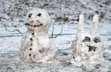 Snowmen below the Radical Road, Holyrood Park  -  January 2008