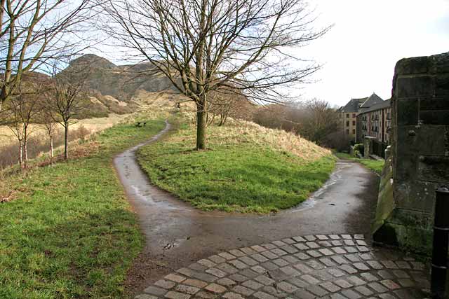 View into Holyrood Park towards Arthur's Seat from St Leonard's Bank