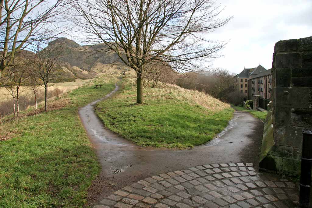 View into Holyrood Park towards Arthur's Seat from St Leonard's Bank