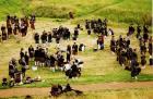 Pipers in Hunter's Bog wait in Hunter's Bog on Arthur's Seat in Queen's Park, Edinburgh, to take part in the ceremony of "Beating the Retreat" on 17 August 2003