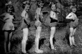 Five girls in Holyrood Park beside the entrance to Heriot Mount