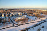 Looking North from The Radical Road in Holyrood Park to Our Dynamic Earth, The Scottish Parliament and The Palace of Holyrood