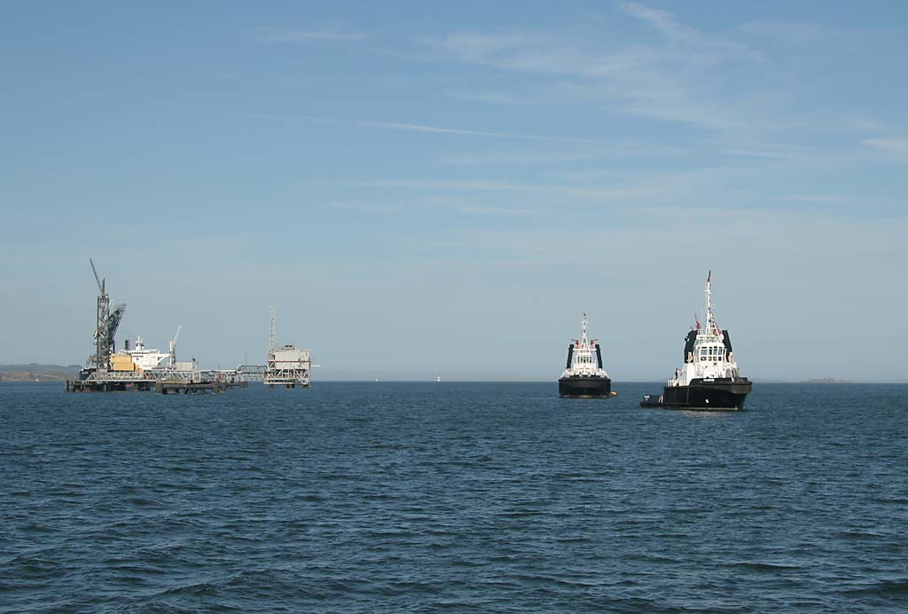 Tugs at Hound Point, near Queensferry, in the Firth of Forth