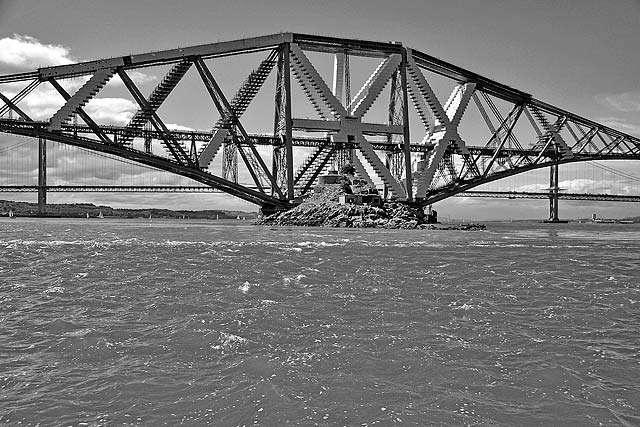 Forth Rail Bridge and the island of Inchgarvie - view from the Firth of Forth