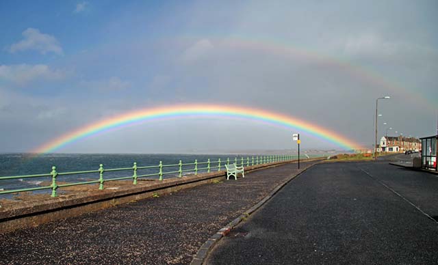 Rainbow at Joppa Pans  -  Bench and Bus Stop at Eastfield Terminus
