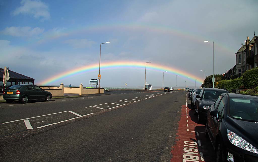 Rainbow at Joppa Pans  -  Bench and Bus Stop at Eastfield Terminus