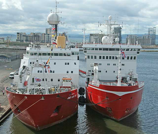 British Antarctic Survey Vessels  -  RMS James Clark Ross and HMS Endurance at Leith Western Harbour  -  June 2006