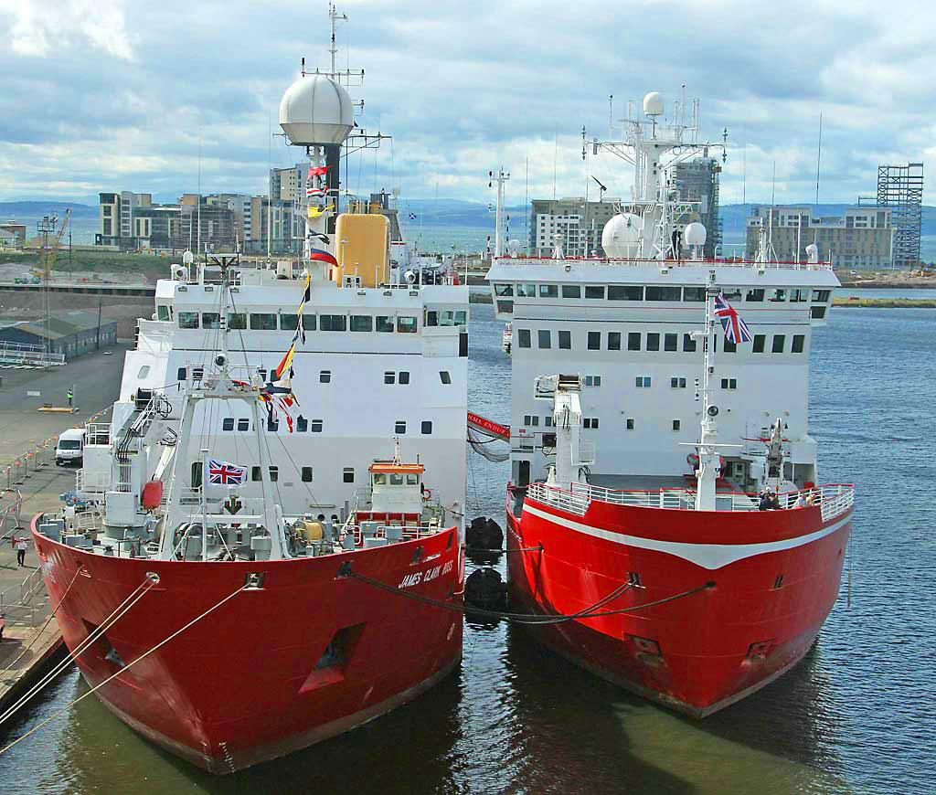 British Antarctic Survey Vessels  -  RMS James Clark Ross and HMS Endurance at Leith Western Harbour  -  June 2006