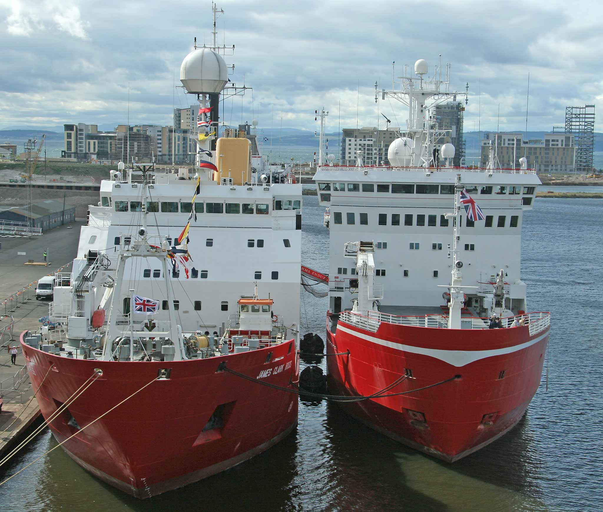 British Antarctic Survey Vessels  -  RMS James Clark Ross and HMS Endurance at Leith Western Harbour  -  June 2006