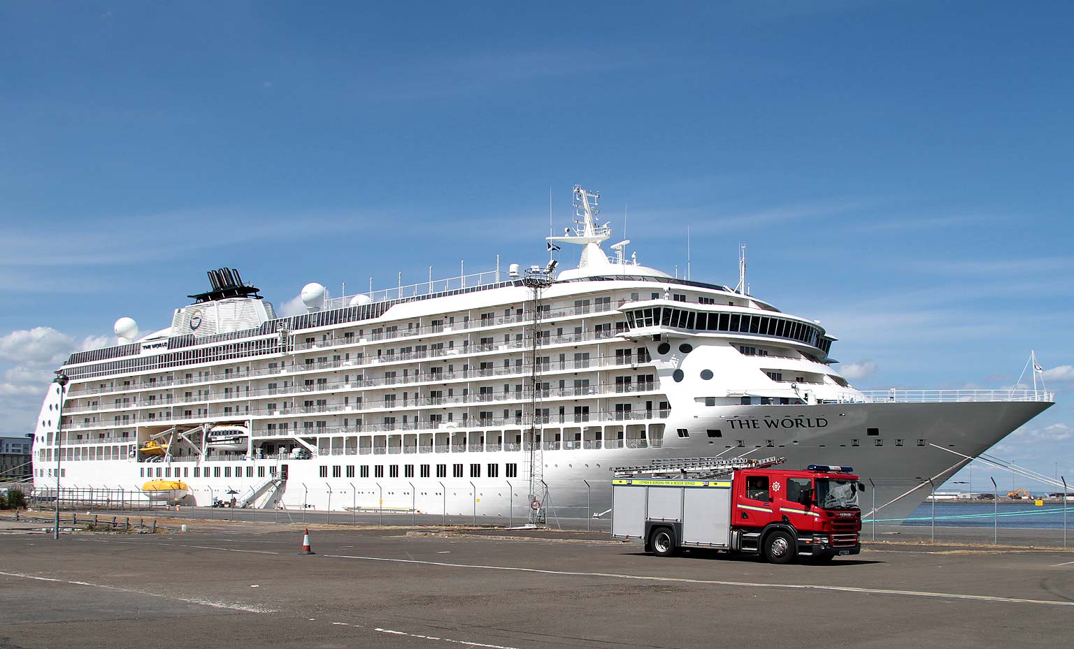 Leith Western Harbour  -  'The World' + fire engine