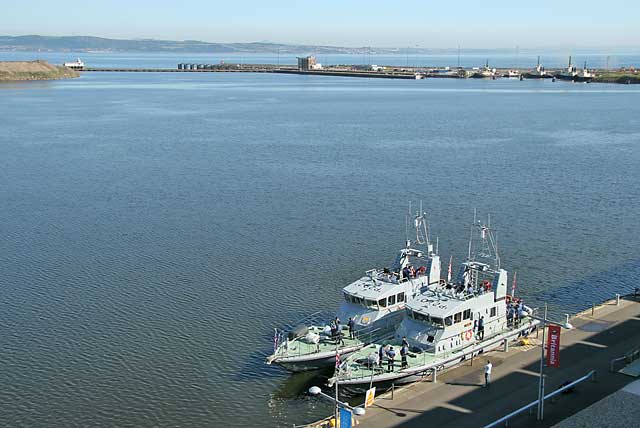 Royal Navy Archer Class Patrol & Training Vessels moored beside Britannia at Leith Western Harbour