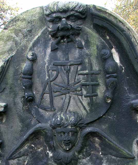 Zoom-in to see the detail on a gavestone in North Leith Graveyard  -  Unidentified gravestone