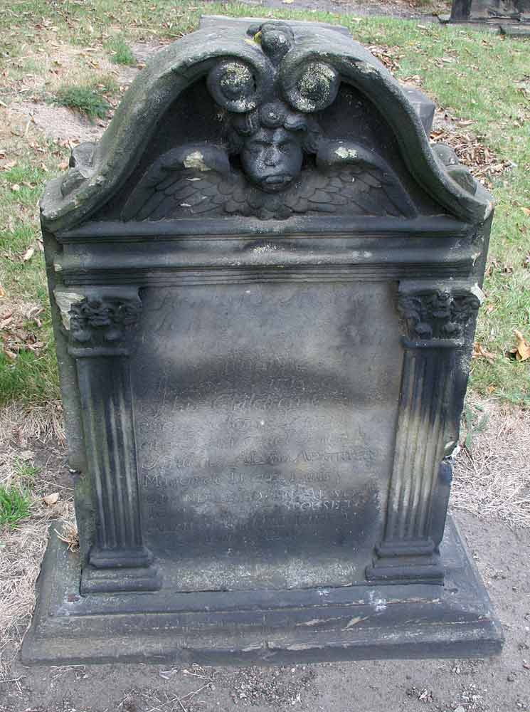 Gravestone in North Leith Graveyard  -  John Broun, died 1744  -  back of the gravestone