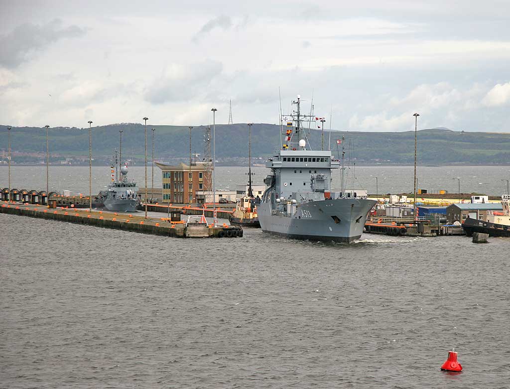 The German Naval Auxiliary Ship,' Rhein', entering Leith Docks from the Firth of Forth