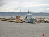 The German Naval Auxiliary Ship, Rhein, entering Leith Docks from the Firth of Forth
