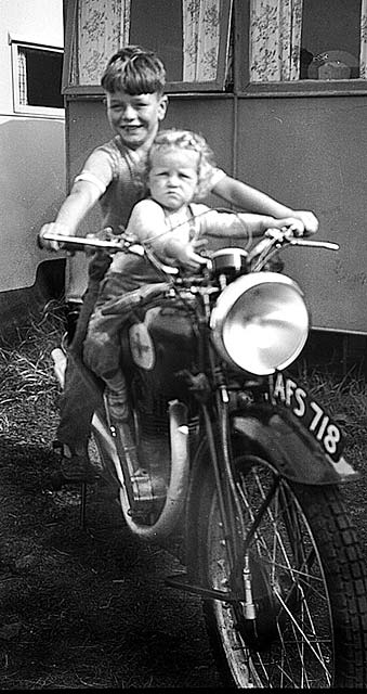 Little France Caravan Site - David Bain and Susan Bain on their Father's Motorbike