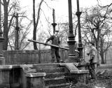 Bandstand at The Meadows being dismantled by Edinburgh Parks Dept, 1950