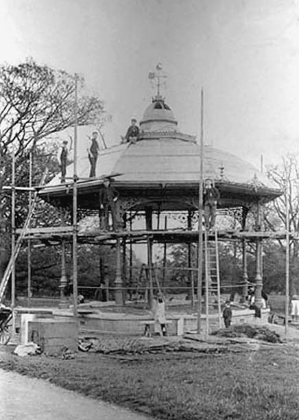 Bandstand at The Meadows being dismantled by Edinburgh Parks Dept, 1950