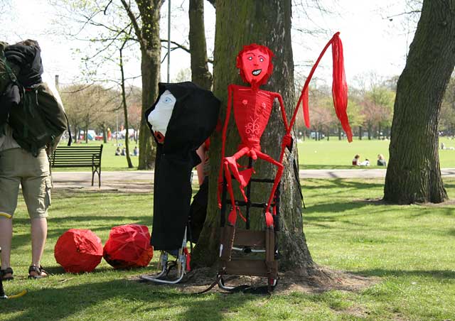 At the Meadows  -  Preparing for the Beltane Festival on Calton Hill the following evening