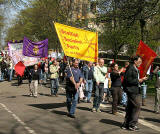 The march from Princes Street and George IV Bridge approaches the Meadows, down Middle Meadows Walk