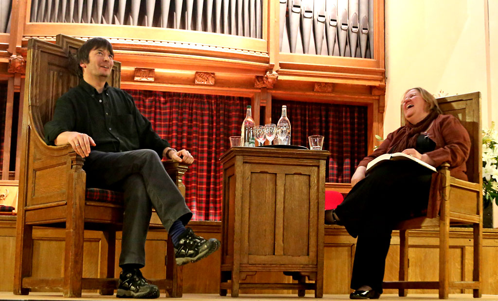 Ian Rankin being interviewed by Vanessa Robertson at Merchiston Castle School, Colinton  -  February 2013