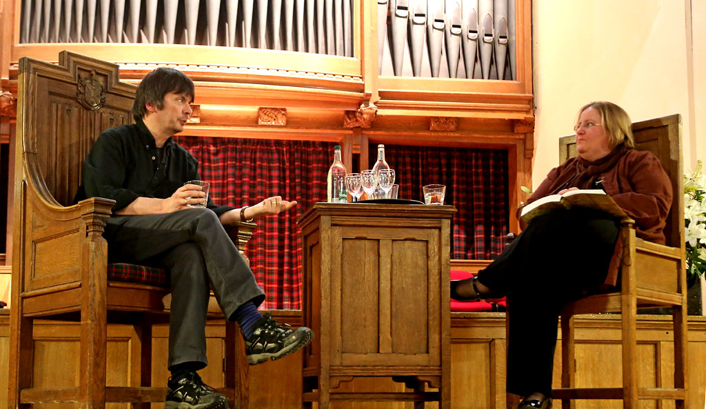 Ian Rankin being interviewed by Vanessa Robertson at Merchiston Castle School, Colinton  -  February 2013