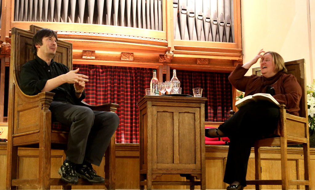 Ian Rankin being interviewed by Vanessa Robertson at Merchiston Castle School, Colinton  -  February 2013