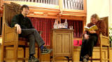 Ian Rankin being interviewed by Vanessa Robertson at Merchiston Castle School, Colinton  -  February 2013