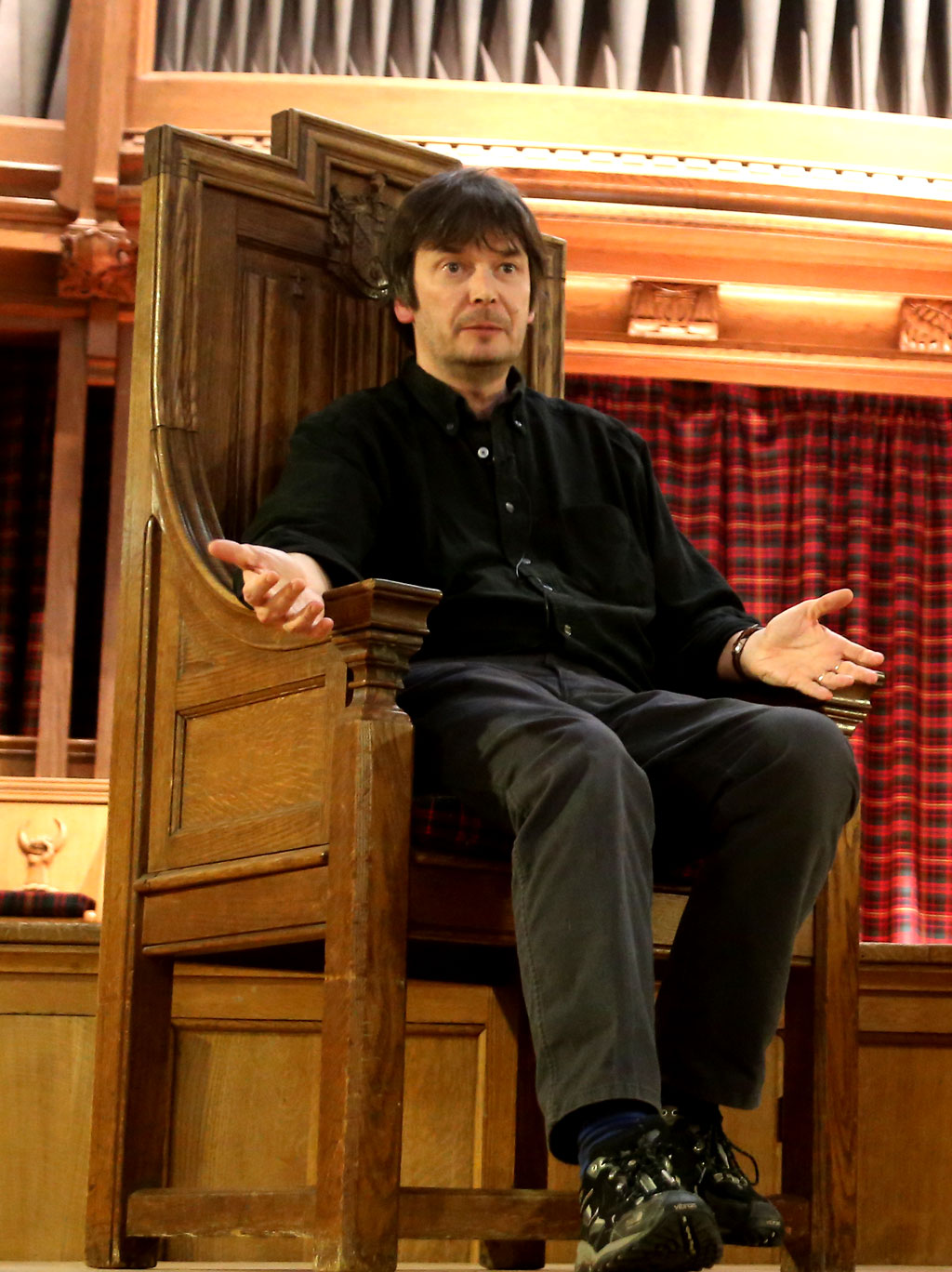 Ian Rankin being interviewed by Vanessa Robertson at Merchiston Castle School, Colinton  -  February 2013